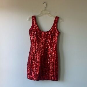 VINTAGE Red Sequin Mini Dress